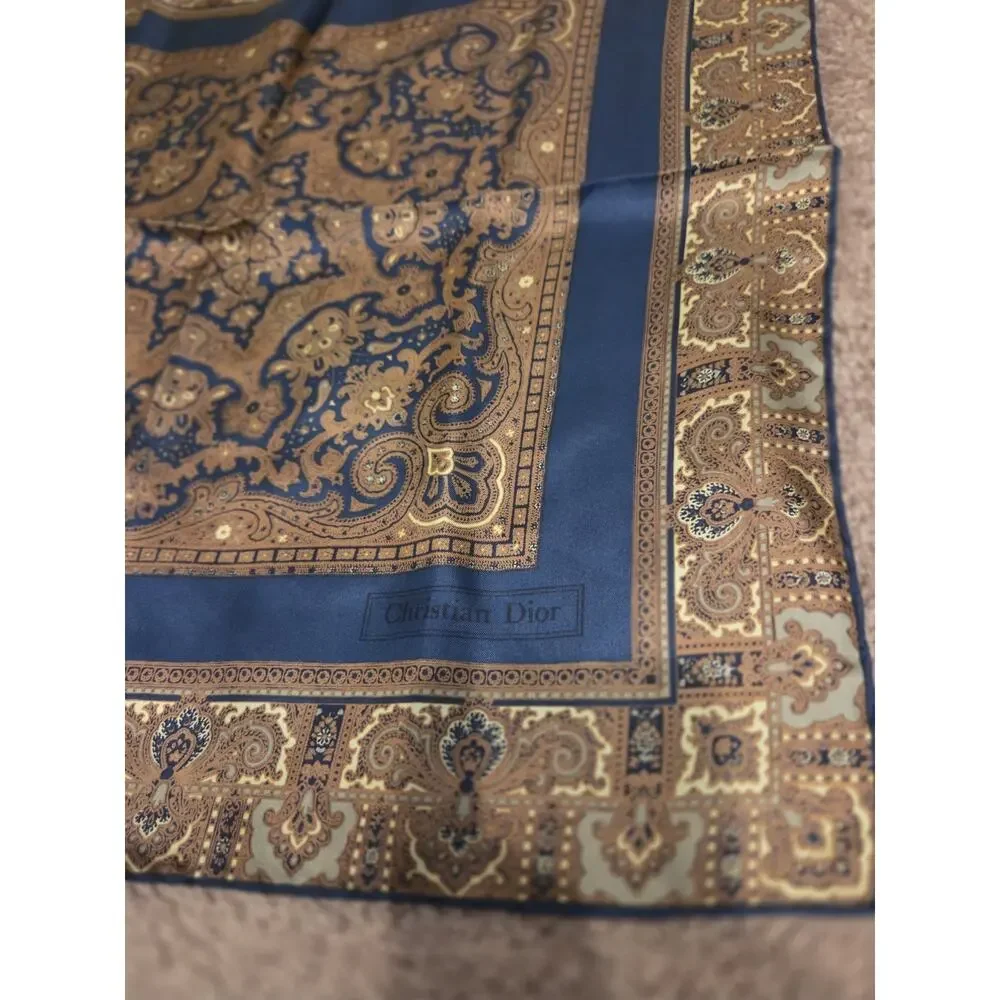 Vintage Christian Dior 100% Silk Hand Rolled Italy Paisley Square Neck Scarf